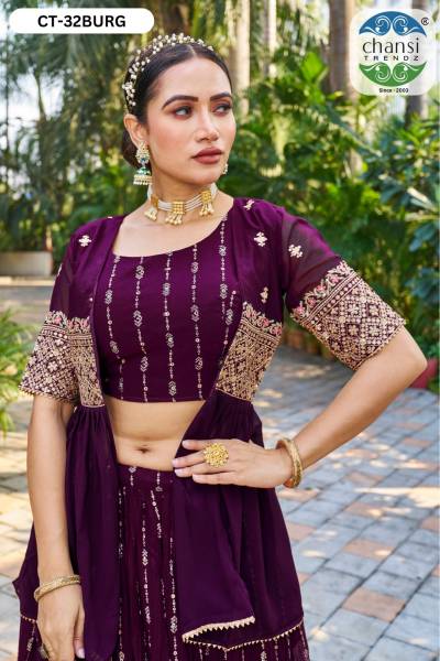 CHANSI TRENDZ CT-32 BURG DESIGNER GEORGETTE LEHENGA CHOLI WHOLESALER IN INDIA